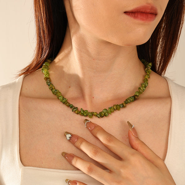 PN0157 925 Sterling Silver Green Gemstone Necklace