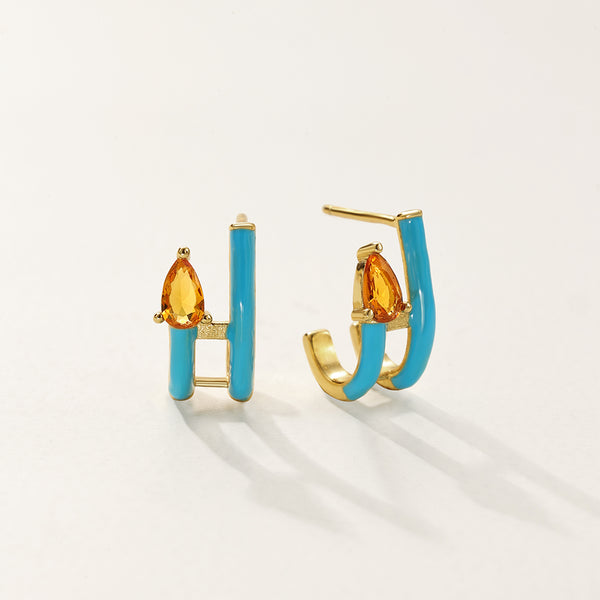 FE2854 925 Sterling Silver CZ Enamel Hoop Earrings