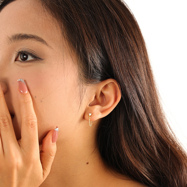 VFE0275 Heart Opal Chain Stud Earrings