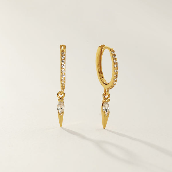 FE2742 925 Sterling Silver CZ Embellished Cone Dangle Hoop Earrings