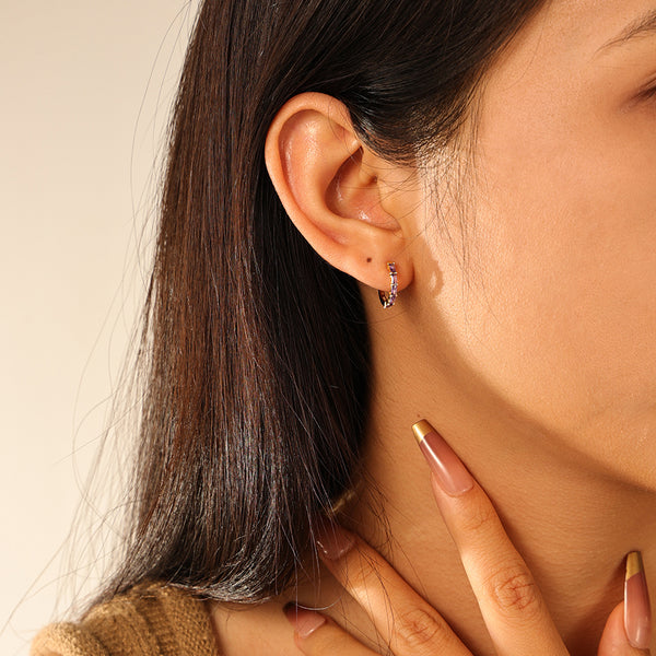 FE2846 925 Sterling Silver Pave Diamond CZ Hoop Earrings