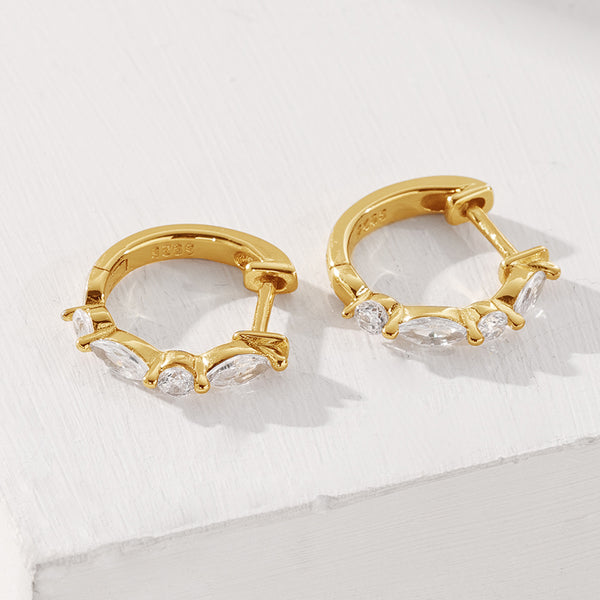 FE2048 925 Sterling Silver Marquise Zirconia Hoop Earrings