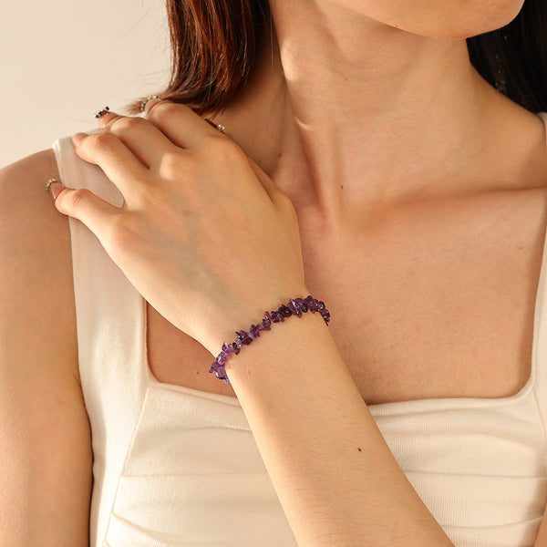 PB0095 925 Sterling Silver Amethyst Chip Bracelets