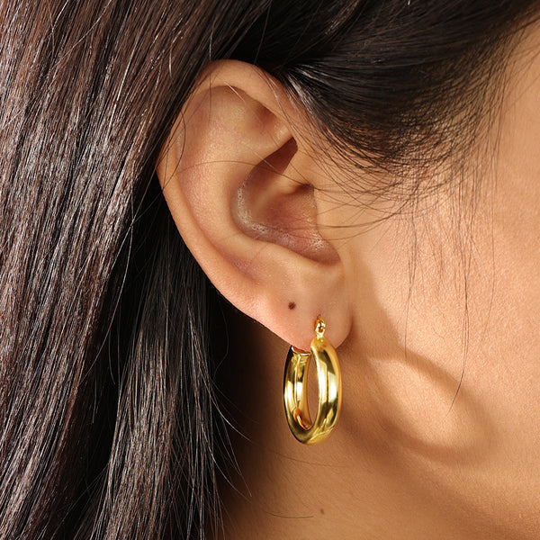 FE2082 925 Sterling Silver Custom Chunky Polished Hoop Earrings