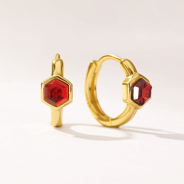 VFE0240 Birthstone Hexagon Huggie Hoop Earring