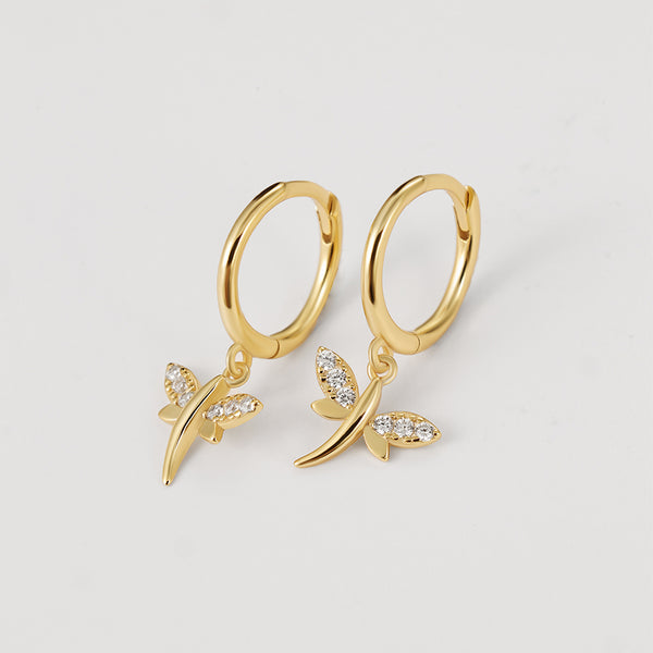 FE2231 925 Sterling Silver Personalized CZ Dragonfly Dangle Earrings