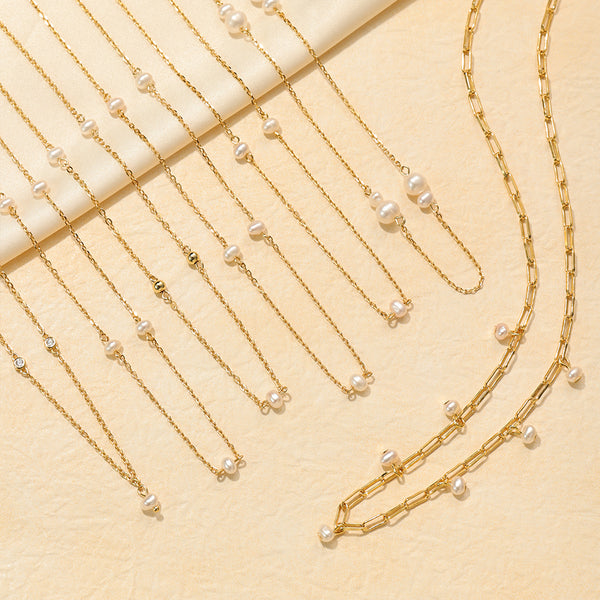 PN0249 925 Sterling Silver Gold Beaded Ball Freshwater Pearl Necklace