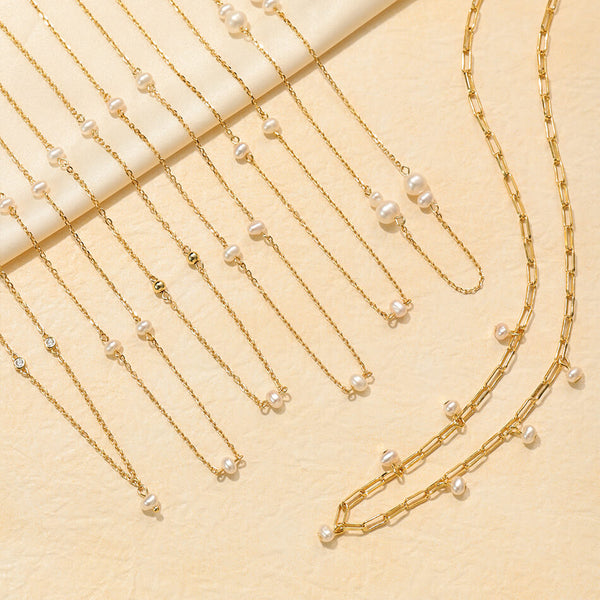 PN0245 925 Sterling Silver Minimalist Freshwater Pearl Necklaces