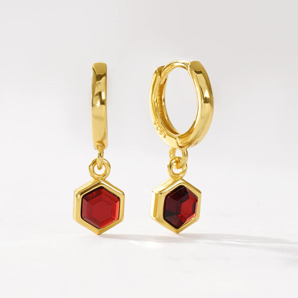 VFE0241 Birthstone Hexagon Drop Huggie Hoop Earring