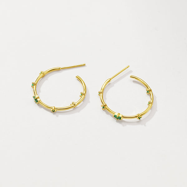 FE2851 925 Sterling Silver Elegant Green Zircon Hoop Earrings
