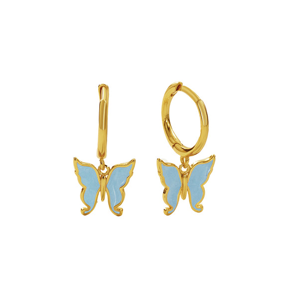 FE2837 925 Sterling Silver Butterfly Enamel Hoop Eaarings