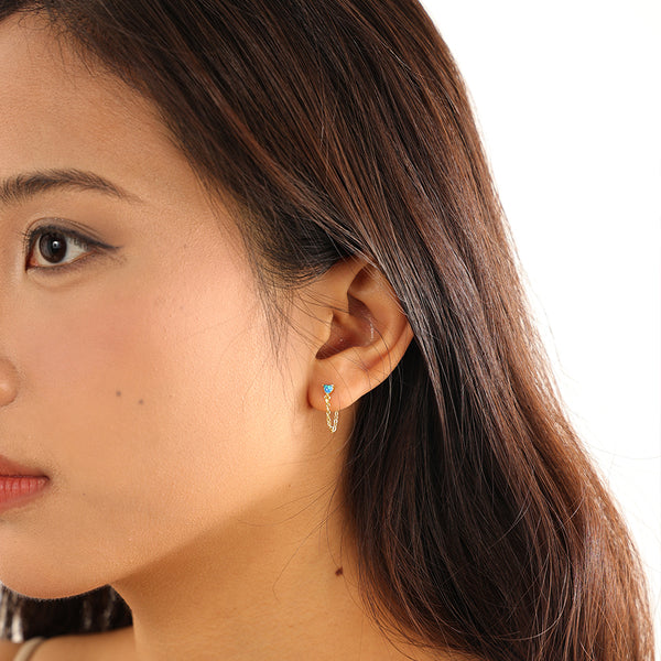 VFE0275 Heart Opal Chain Stud Earrings
