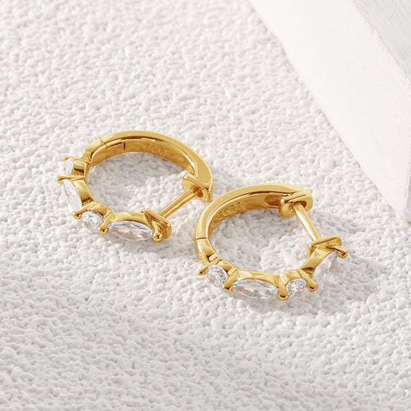 FE2048 925 Sterling Silver Marquise Zirconia Hoop Earrings