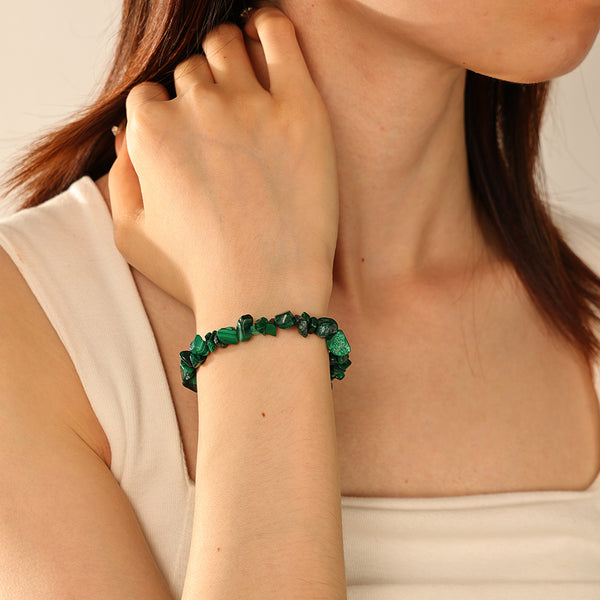 PB0088 925 Sterling Silver Malachite Chip Bracelet