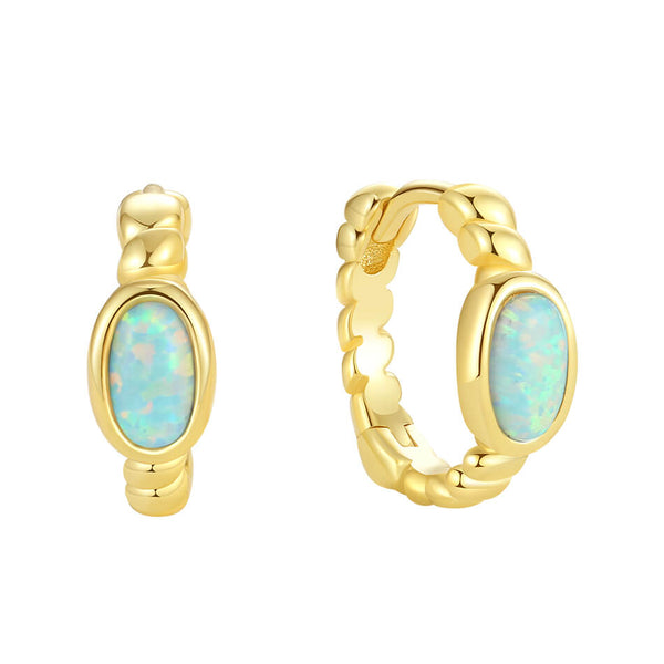 VFE0168 Blue Green Oval Huggie Hoop Earrings