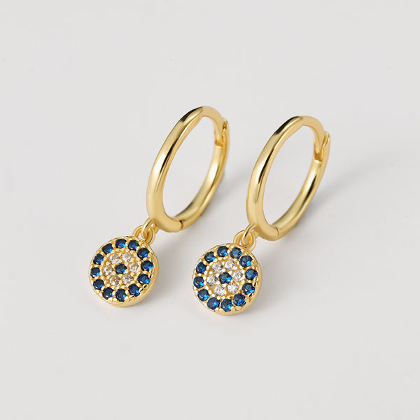 FE2185 925 Sterling Silver Round Eye Dangle Earrings