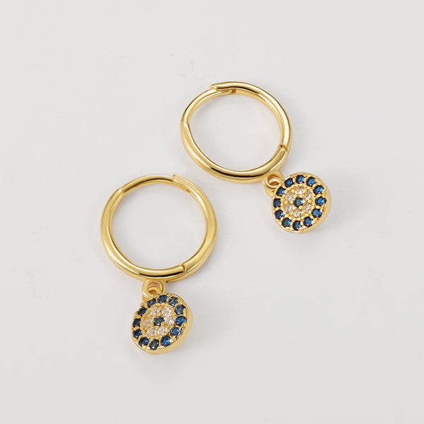 FE2185 925 Sterling Silver Round Eye Dangle Earrings