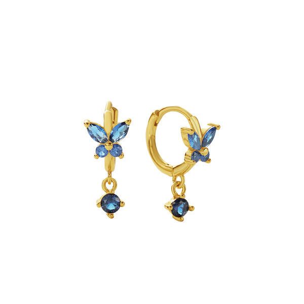 FE2744 925 Sterling Silver Cubic Zirconia Colorful Butterfly Dangle Hoop Earrings