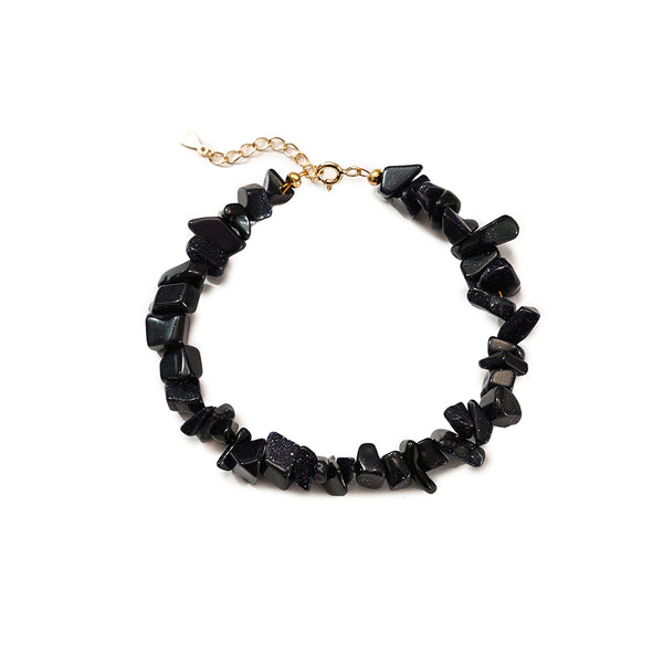 PB0091 925 Sterling Silver Black Natural Stone Bracelet