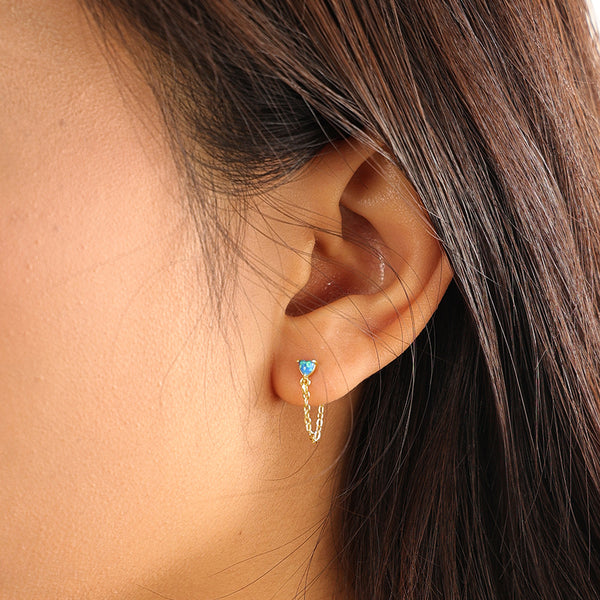 VFE0275 Heart Opal Chain Stud Earrings
