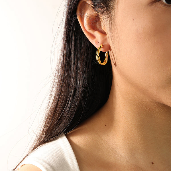 FE2152 925 Sterling Silver Minimalist Twisted Hoop Earrings
