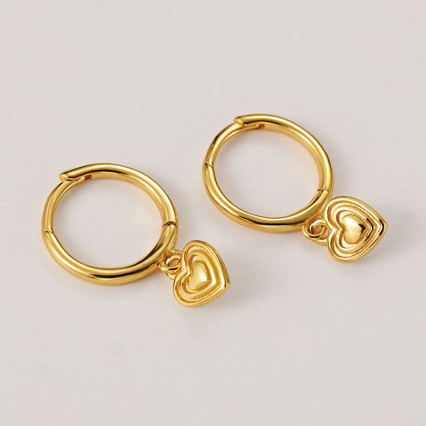 FE2120 925 Sterling Silver Love Heart Dangle Hoop Earrings