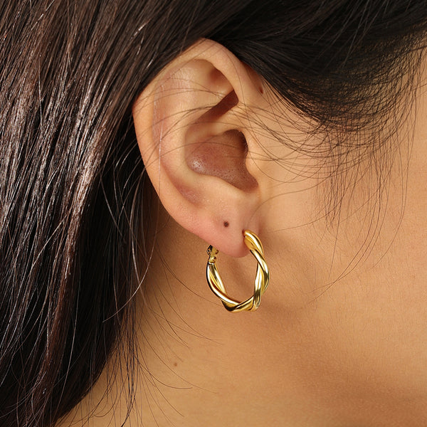 FE2152 925 Sterling Silver Minimalist Twisted Hoop Earrings