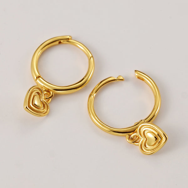 FE2120 925 Sterling Silver Love Heart Dangle Hoop Earrings