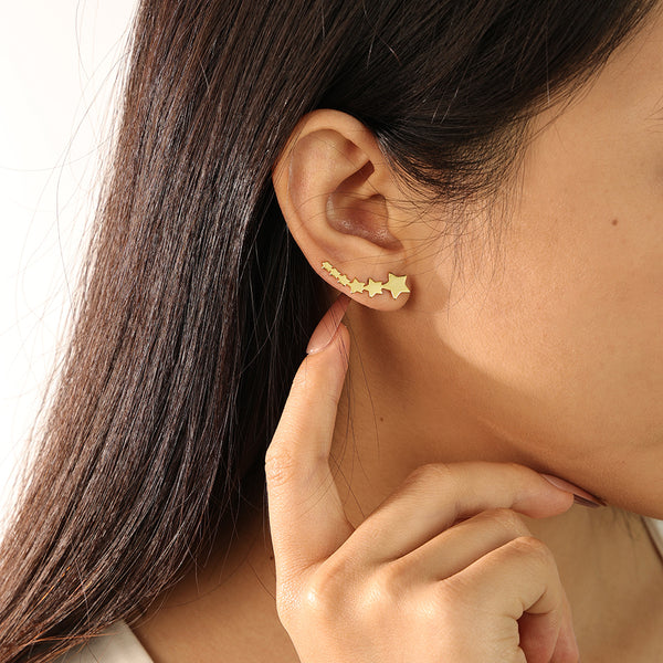 FE2221 925 Sterling Silver Row of Star Stud Earrings