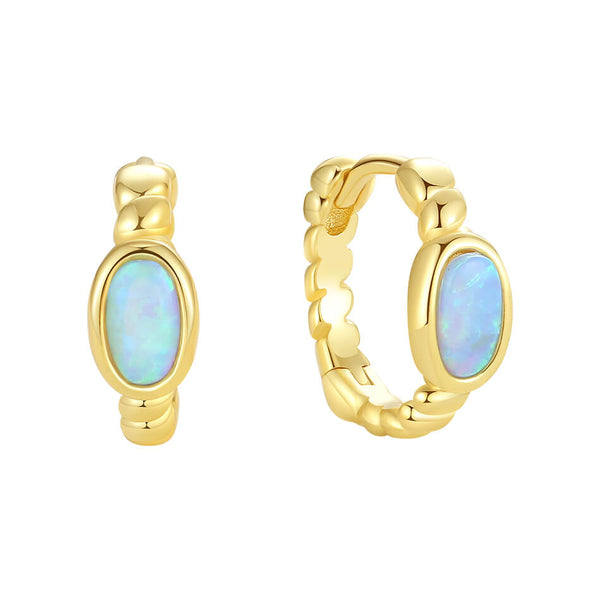 VFE0168 Blue Green Oval Huggie Hoop Earrings