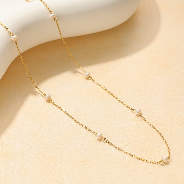 PN0244 925 Sterling Silver Minimalist Freshwater Pearl Bead Charm Chain Necklaces