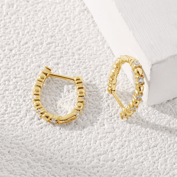 FE2037 925 Sterling Silver U Shape CZ Huggie Hoop Earrings