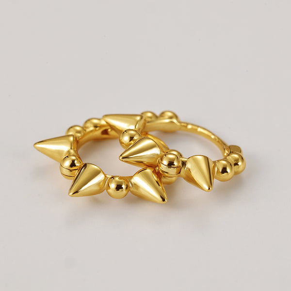 FE2169 925 Sterling Silver Spike Bead Hoop Earrings