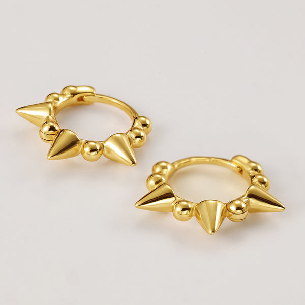 FE2169 925 Sterling Silver Spike Bead Hoop Earrings