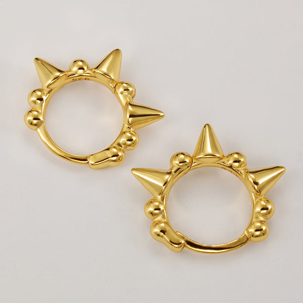 FE2169 925 Sterling Silver Spike Bead Hoop Earrings