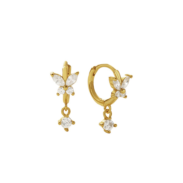 FE2744 925 Sterling Silver Cubic Zirconia Colorful Butterfly Dangle Hoop Earrings