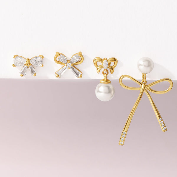 FE3511 Shell Pearl Bow Stud Earrings