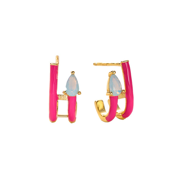 FE2854 925 Sterling Silver CZ Enamel Hoop Earrings
