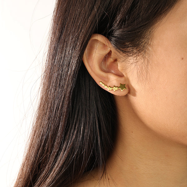 FE2221 925 Sterling Silver Row of Star Stud Earrings