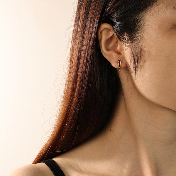 FE2199 925 Sterling Silver Blue Snake U Shape Hoop Earrings