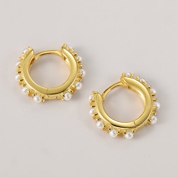 FE2188 925 Sterling Silver Classic Shell Pearl Hoop Earrings