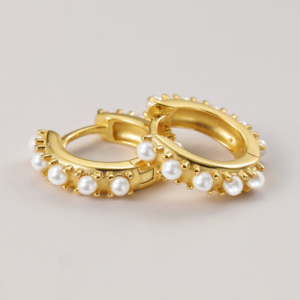 FE2188 925 Sterling Silver Classic Shell Pearl Hoop Earrings