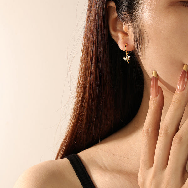 FE2231 925 Sterling Silver Personalized CZ Dragonfly Dangle Earrings