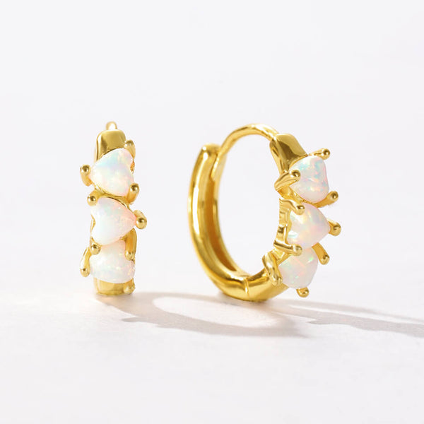 VFE0188 Triple Heart Opal Cubic Zirconia Hoop Earrings