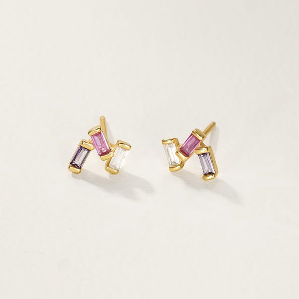 FE2757 925 Sterling Silver Baguette CZ Stacked Stud Earrings