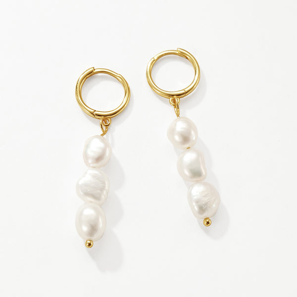 FE3206 Triple Baroque Pearl Drop Hoop Earring