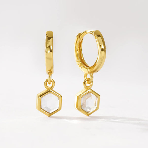 VFE0241 Birthstone Hexagon Drop Huggie Hoop Earring