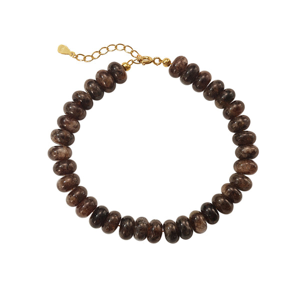 PB0135 925 Sterling Silver Brown Beaded Bracelet