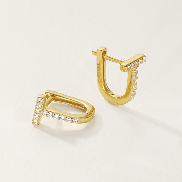 FE2735 925 Sterling Silver Zirconia U Shape Hoop Earring