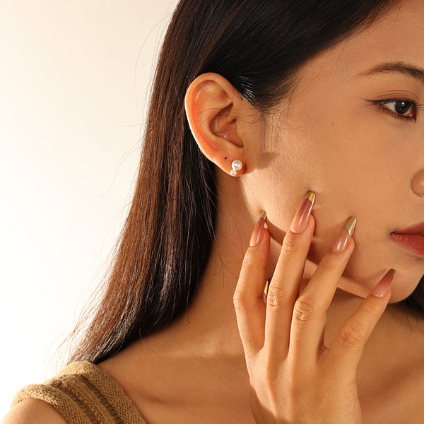 VFE0048 Vintage Double Shell Pearl Stud Earrings